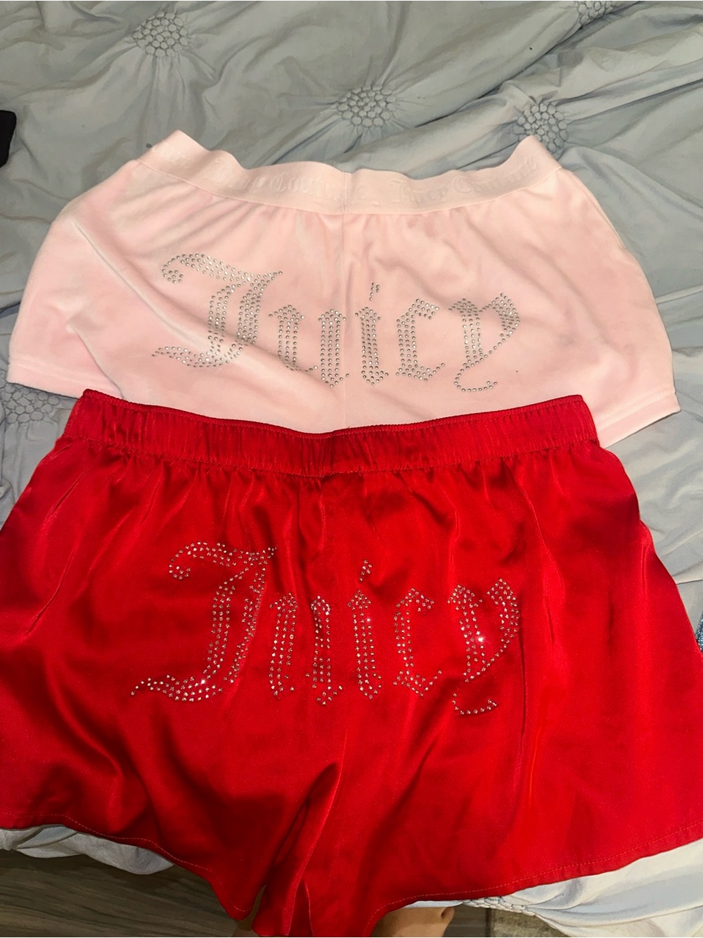 Juicy Couture Pink and Red Crystal Logo Lounge Shorts